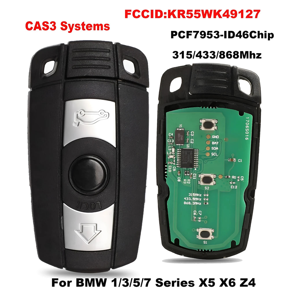 BMW HU92 semi-intelligent 3-button remote car key fob in metal copper and plastic