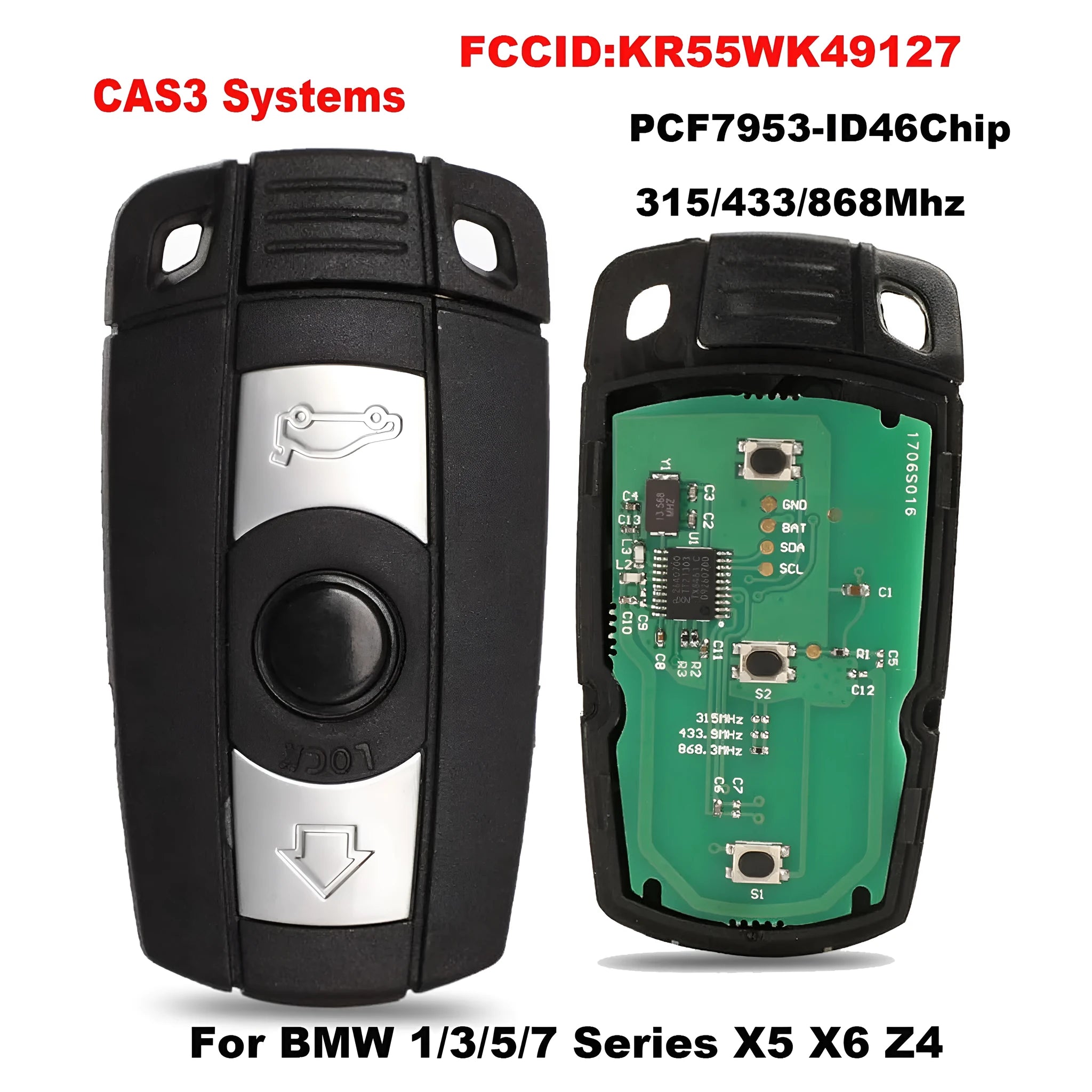 BMW HU92 semi-intelligent 3-button remote car key fob in metal copper and plastic