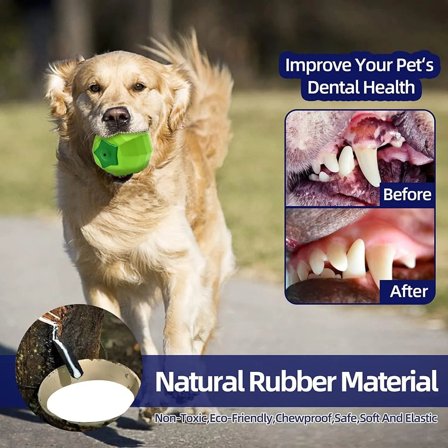 Green natural rubber dog chew toy with squeaker for large breed aggressive chewing dogs
