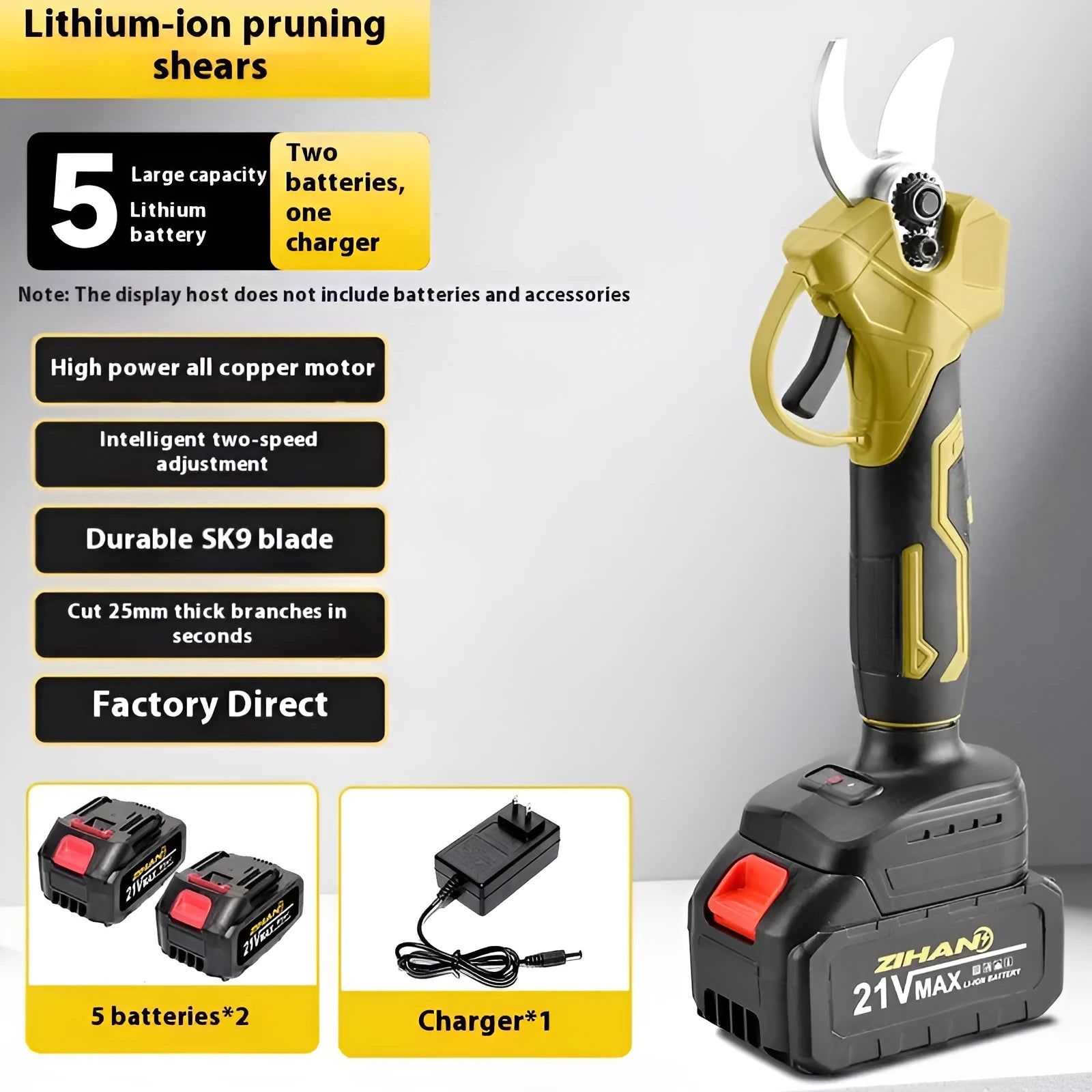Wireless electric pruning knife with lithium battery and brushless motor for garden branch cutting