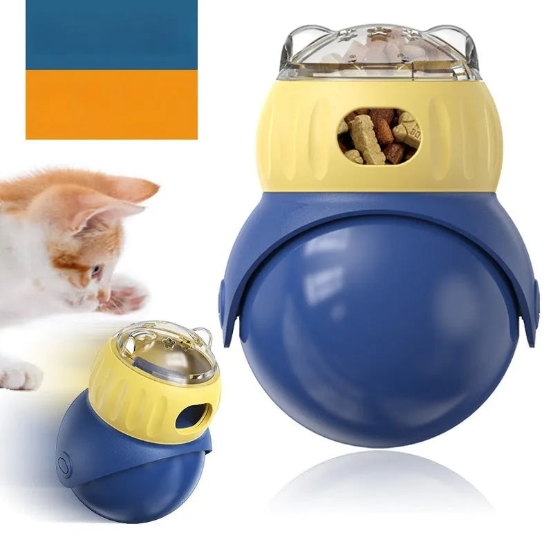 Owl-shaped plastic puzzle feeder toy for cats in Morandi yellow and blue colours
