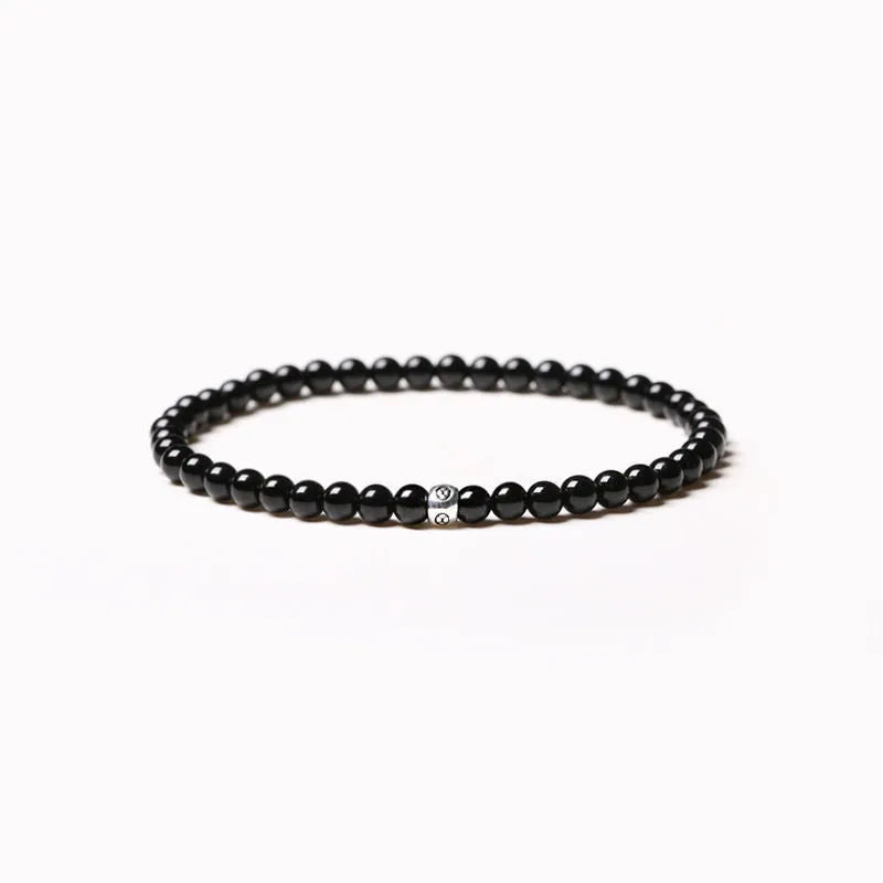 Unisex simple geometric agate bracelet with obsidian, blue san and black agate beads.