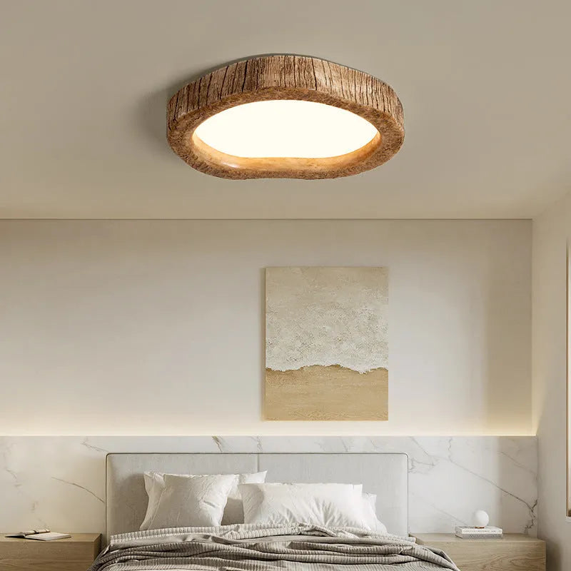 Circular wood grain finish Chinese style LED ceiling lamp