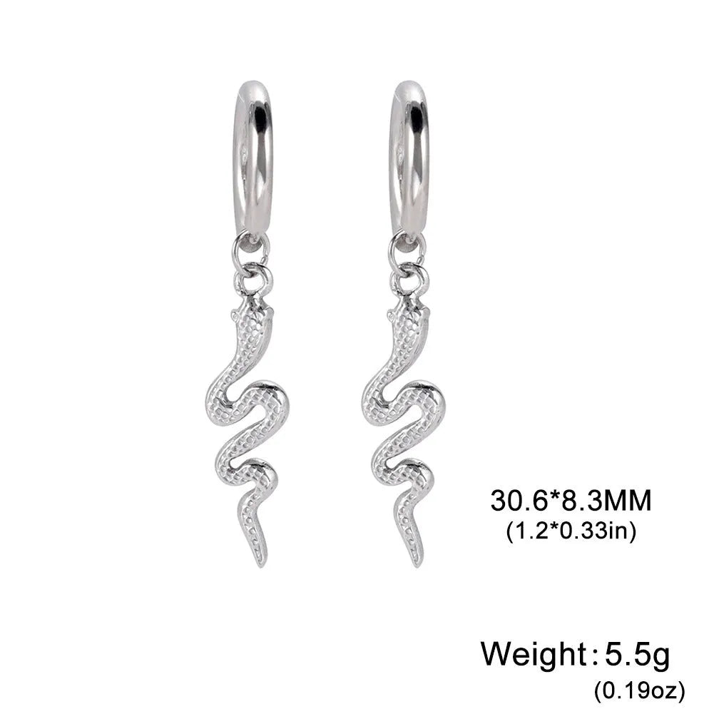 Snake-shaped vintage clip earrings in stainless steel with 18K gold plating
