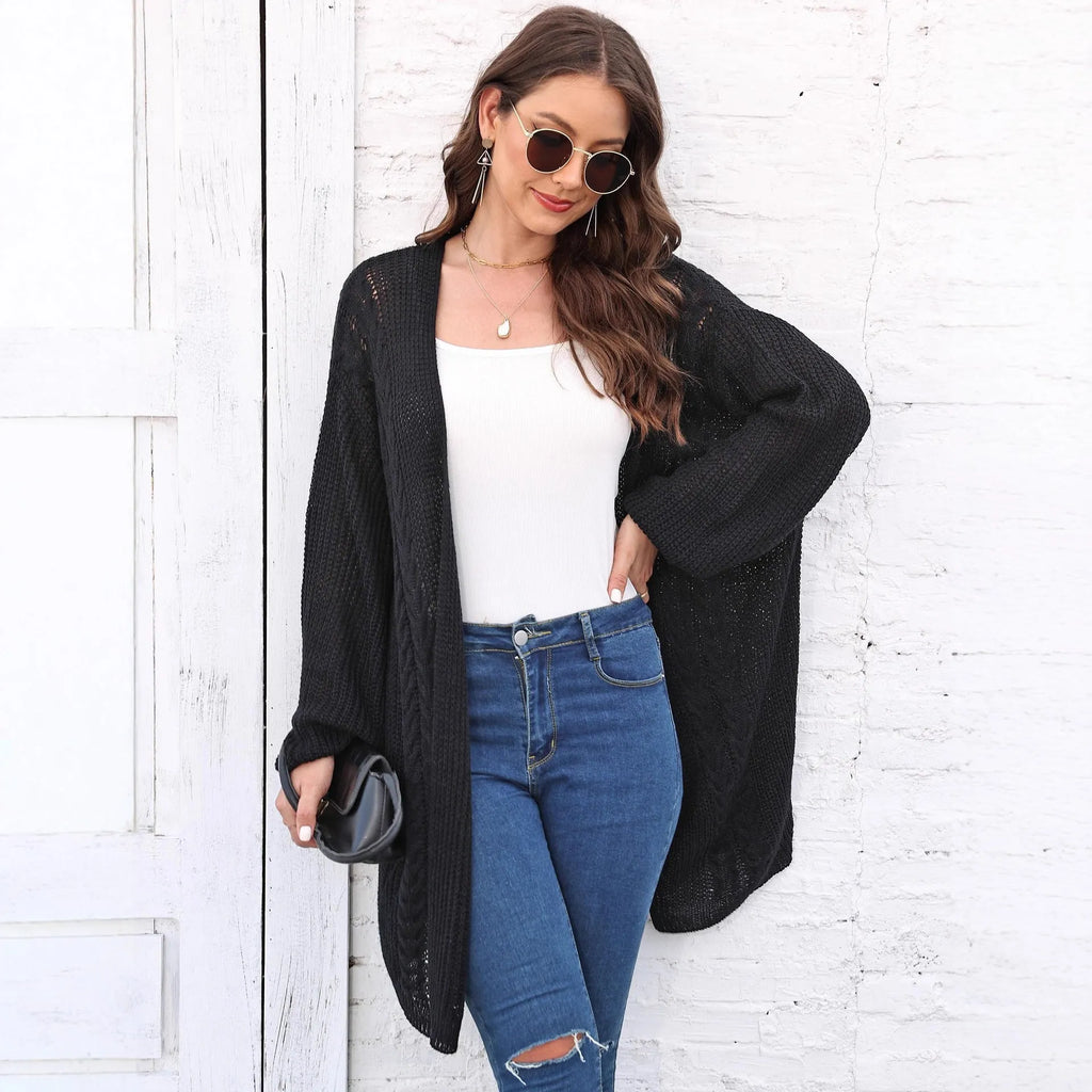 Women's loose acrylic sweater coat in army green colour with European American style casual fit
