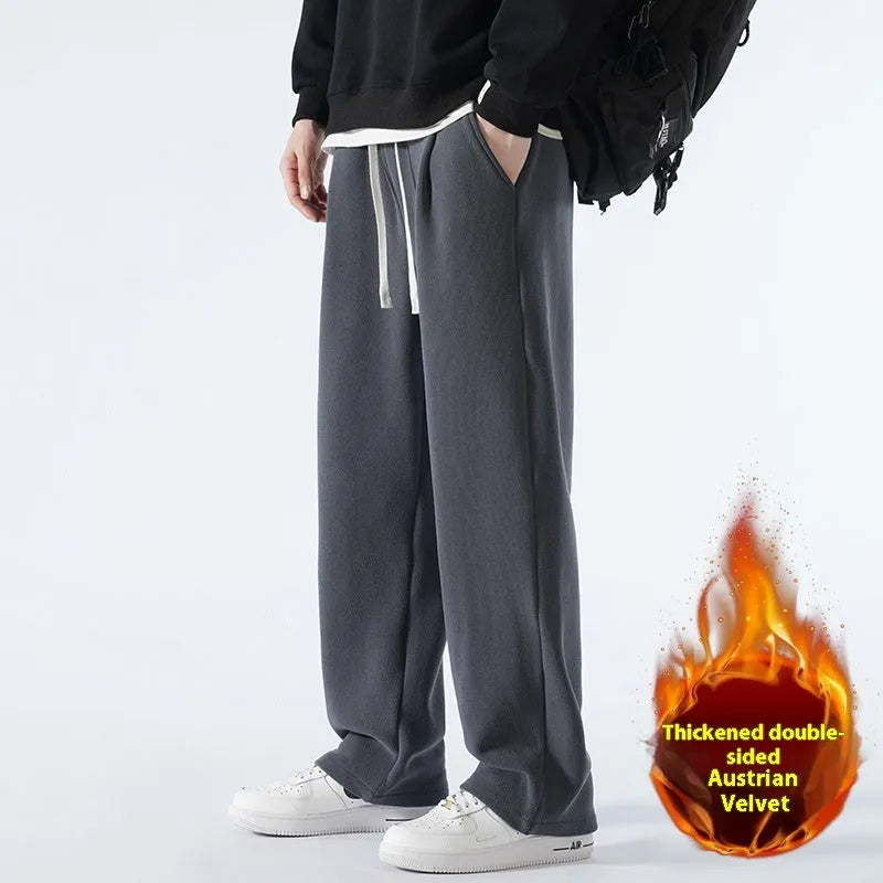 Men's polar fleece fleece-lined winter trousers in loose fit with drawstring waist