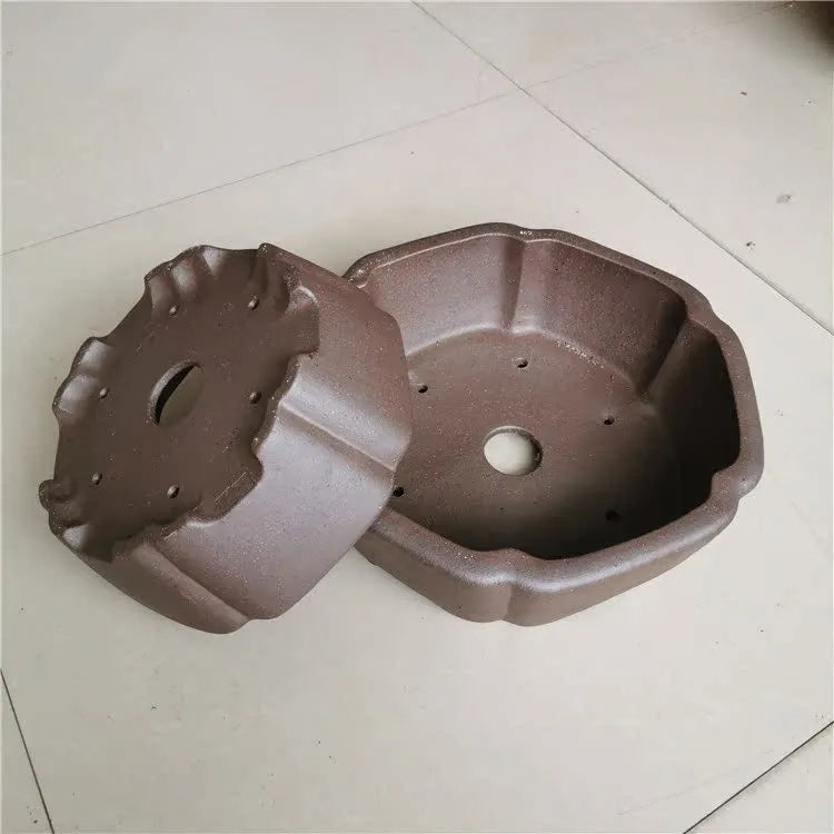 Large hexagonal purple sand kiln-baked flowerpot in brown for plants