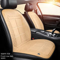 Car heating cushion in beige colour showing single seat configuration with 12V power connection