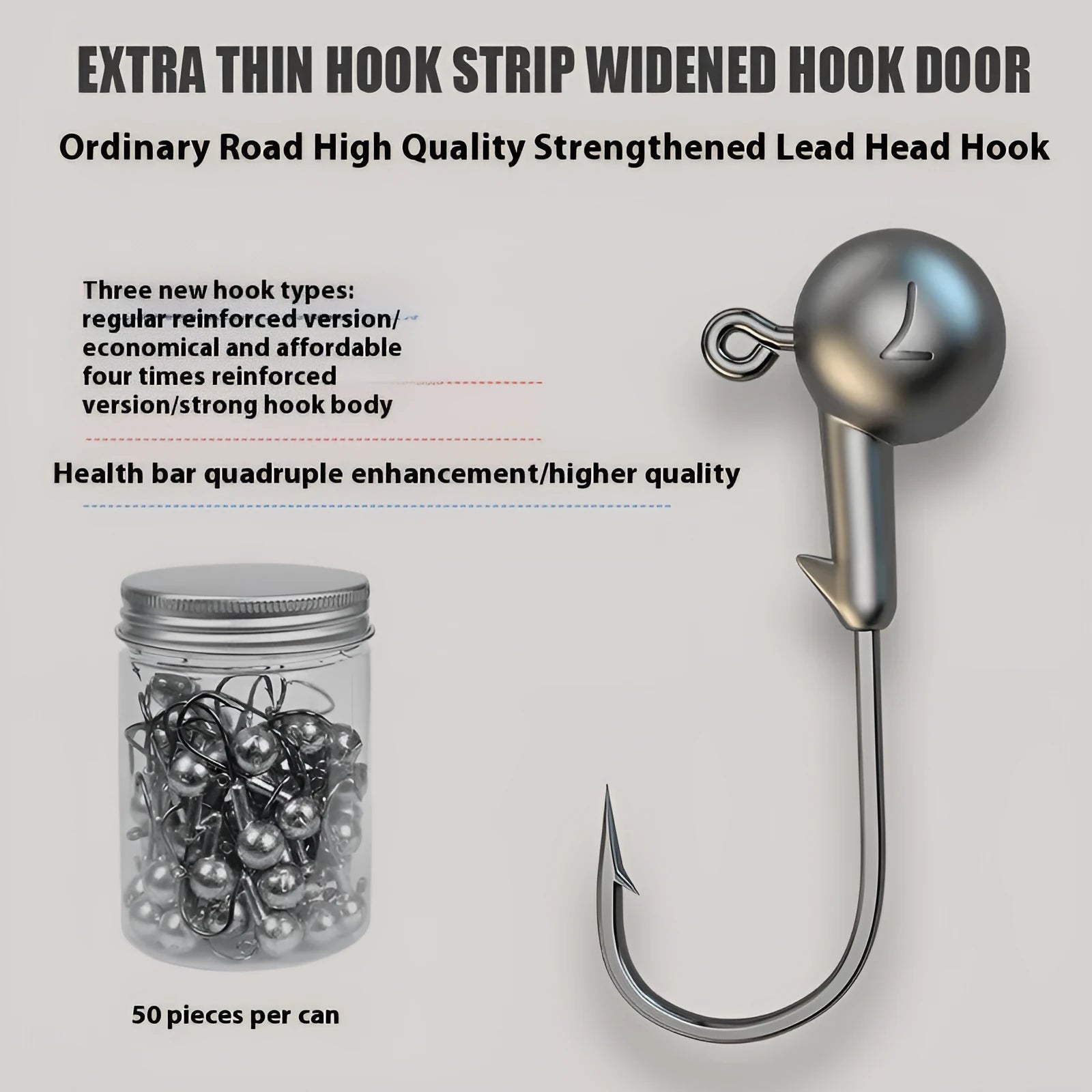 Enhanced lead-headed jig hooks pack of 50 pieces for soft plastic lure fishing