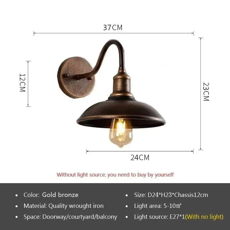 Retro style villa courtyard wall lamp in copper or silvery finish with bevel or right angle mounting