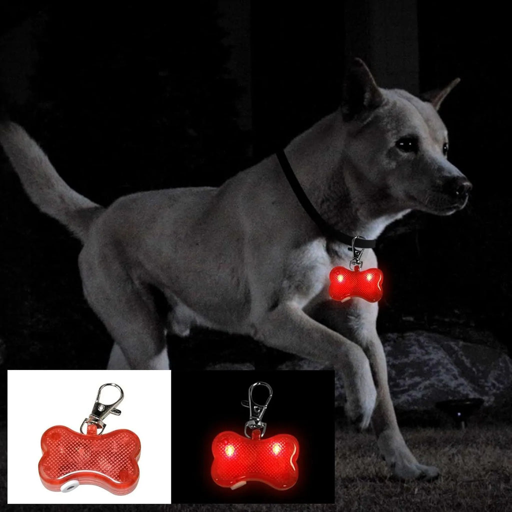 Plastic bone-shaped LED pendant for pet collars in multiple colours with three light modes