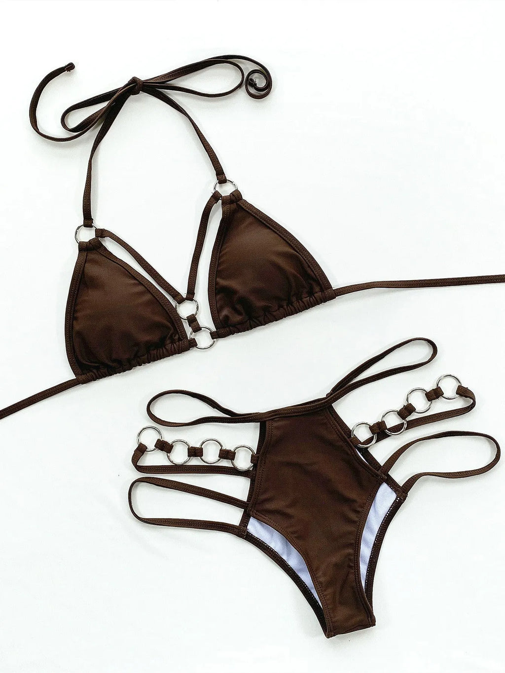 Women's separated bikini swimwear set in nylon fabric showing colour options