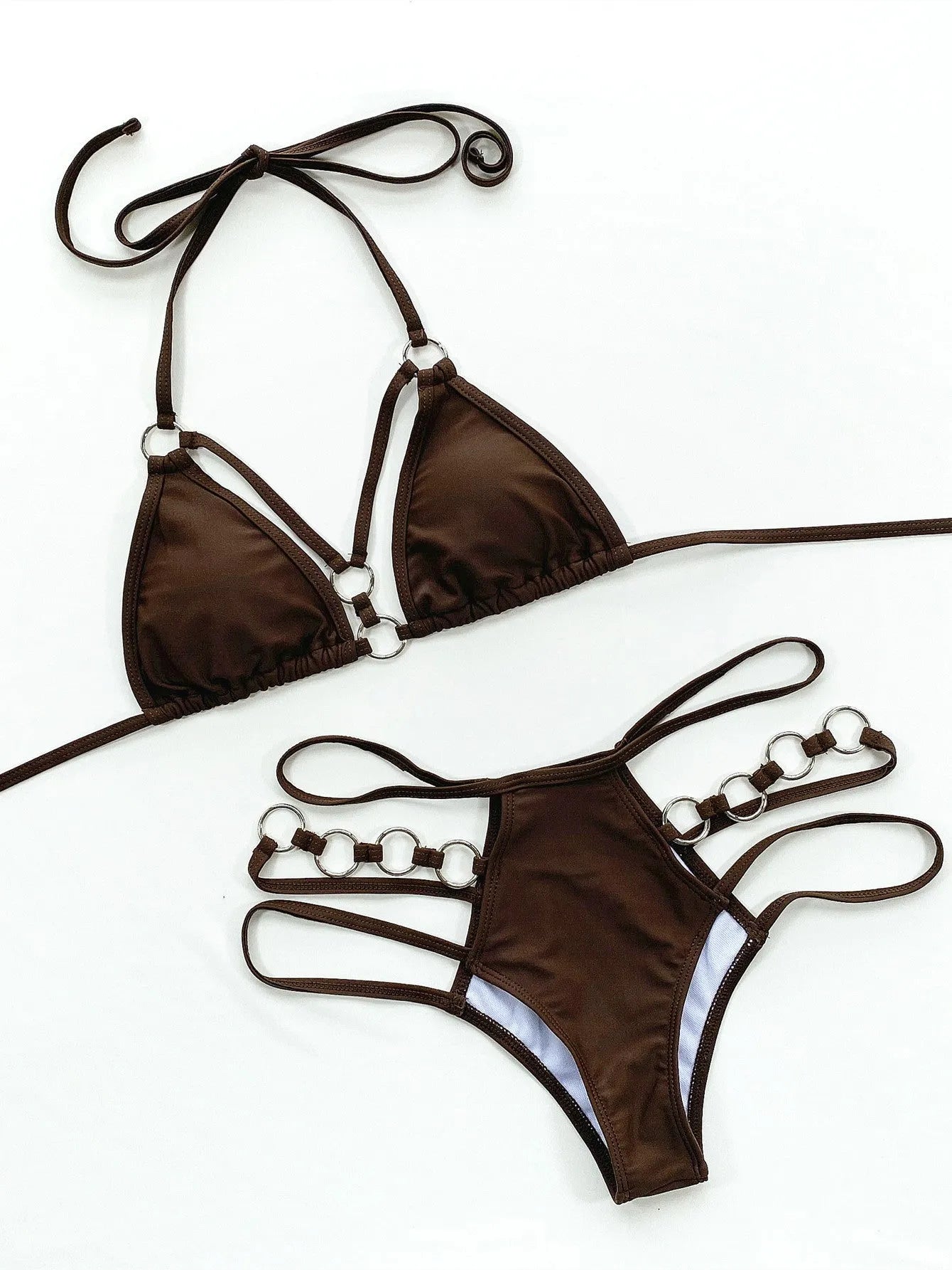 Women's separated bikini swimwear set in nylon fabric showing colour options
