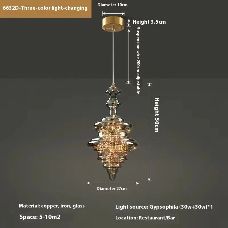 Modern glass ceiling droplight with adjustable height and remote control for LED lighting