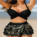 Purple high-waist women's bikini with lace-up top and matching split skirt