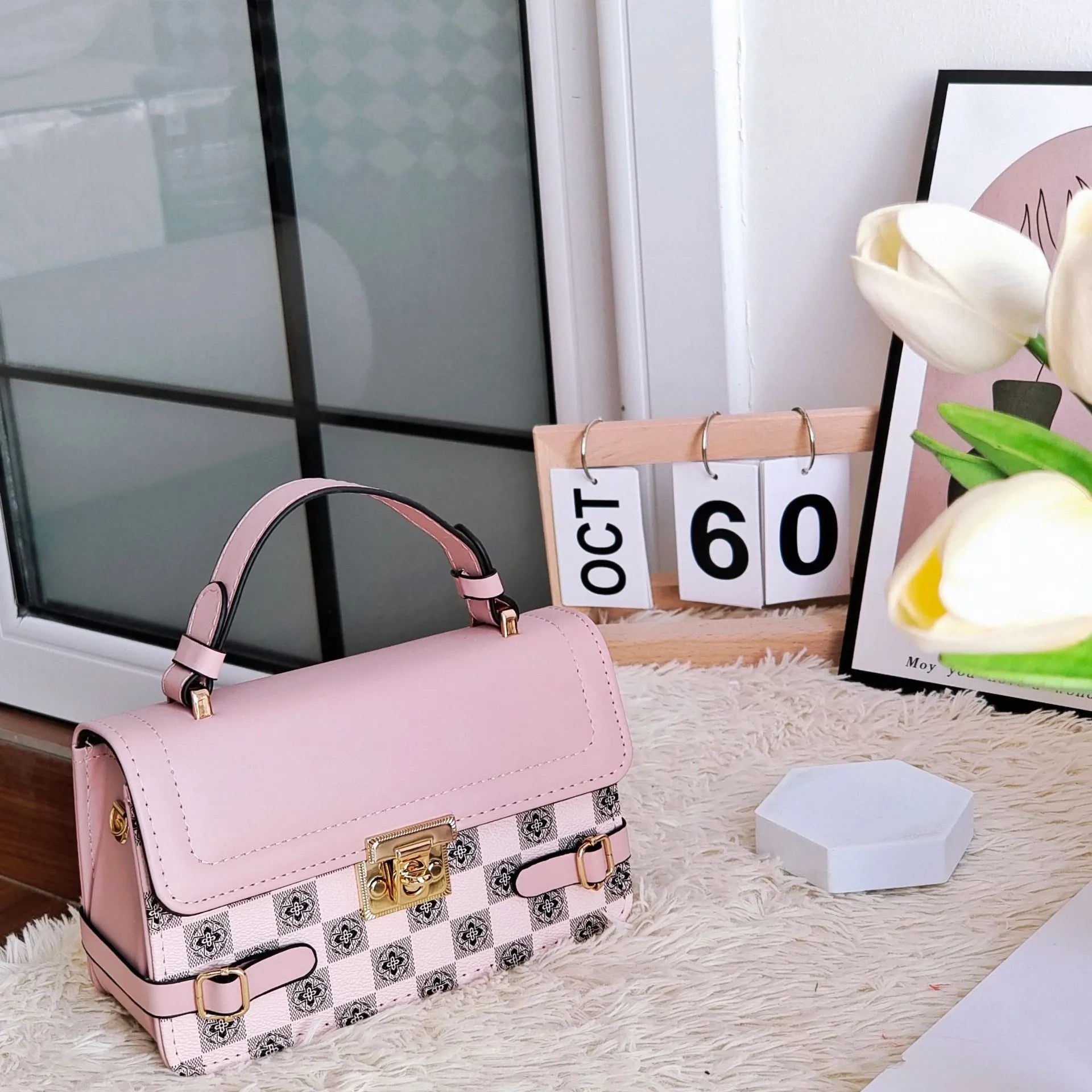 Retro small square crossbody bag with ethnic stitching patterns and file pocket