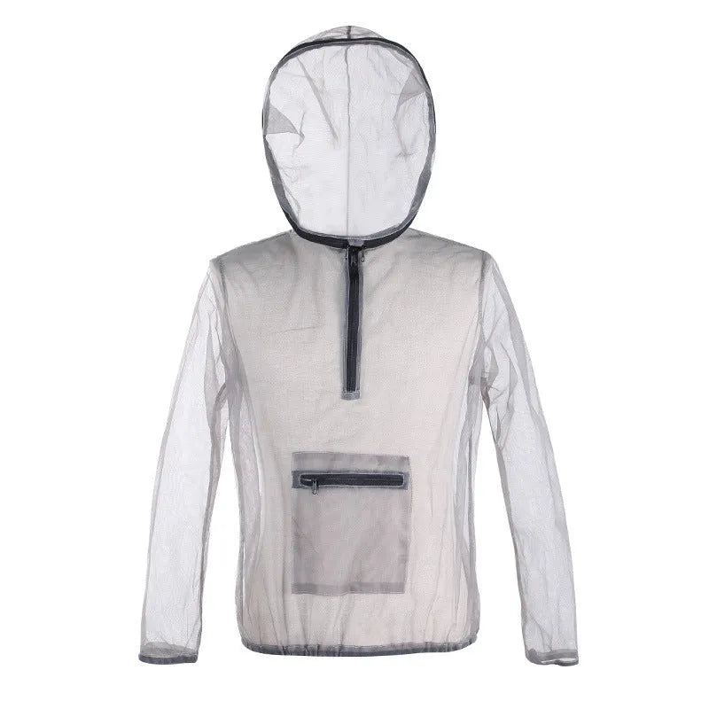 Smoky grey insect-proof mesh jacket for outdoor activities like hiking and camping