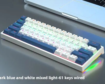 61-key compact mechanical keyboard with blue-white tea switches and wired connection