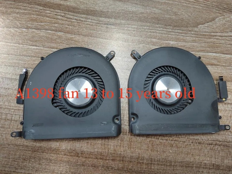 Apple MacBook Pro A1398 laptop cooling fan pair showing both size variants