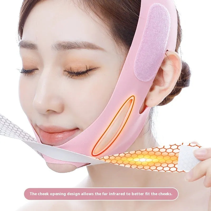 Elastic V face bandage facial care tool in pink or black colour with adjustable strap