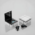 Bluetooth gaming headset with digital display showing multiple colour options including blue and white design