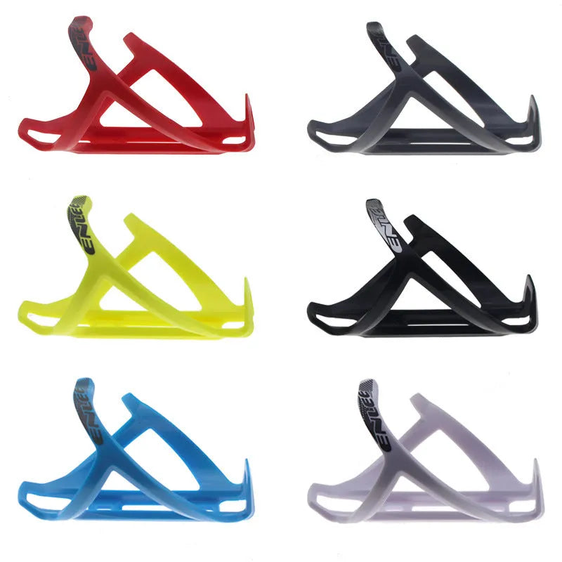 TPR plastic mountain bike water bottle cage in fluorescent yellow showing bottle retention design