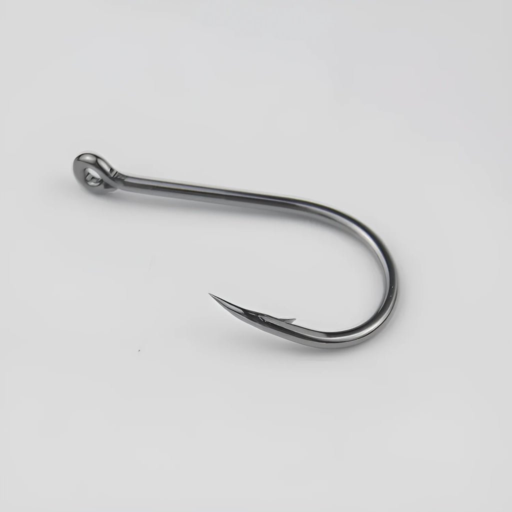 Bulk pack of alloy carbon steel fishing hooks with barbed crooked mouth design for sea rock fishing