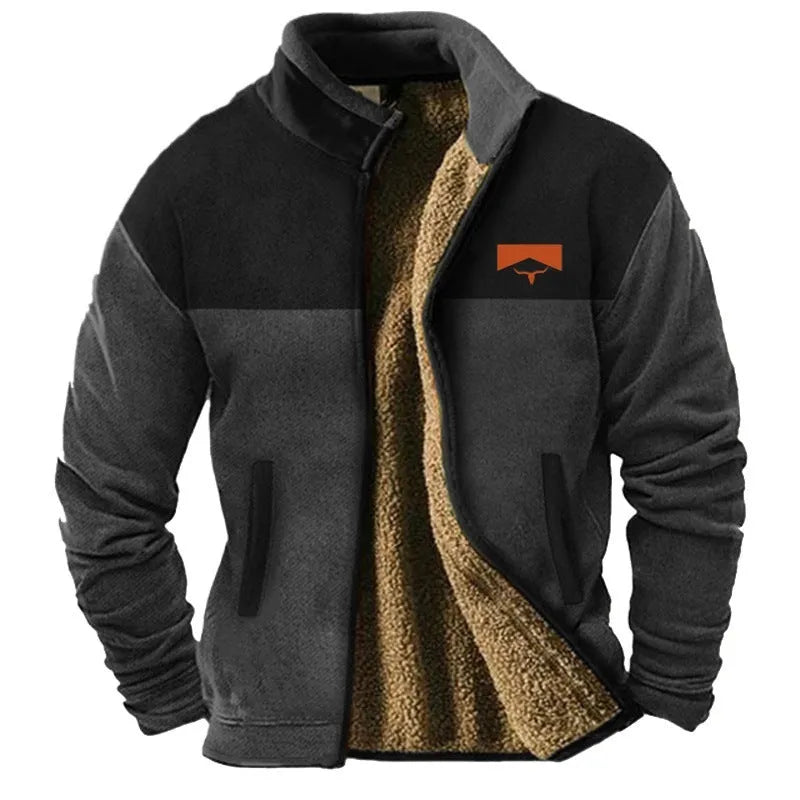 Men's green polyester fleece padded coat with regular cut and normal length
