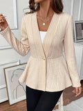 Women's apricot Jacquard pattern knitted cardigan with one button closure and long sleeves