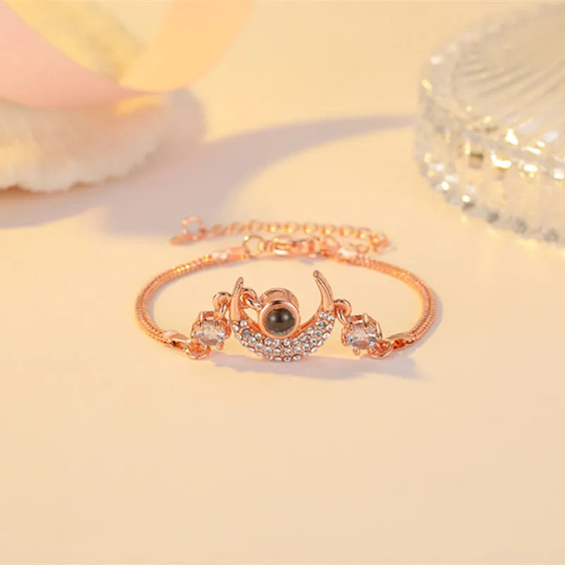 Korean style projection star moon bracelet copper diamond inlay rose gold silver charm