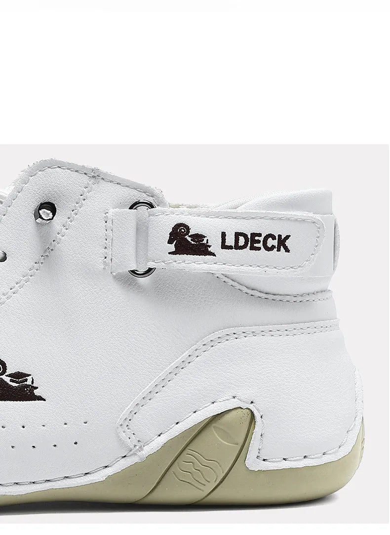 Men's khaki high-top octopus casual shoes with a microfiber upper and rubber sole.