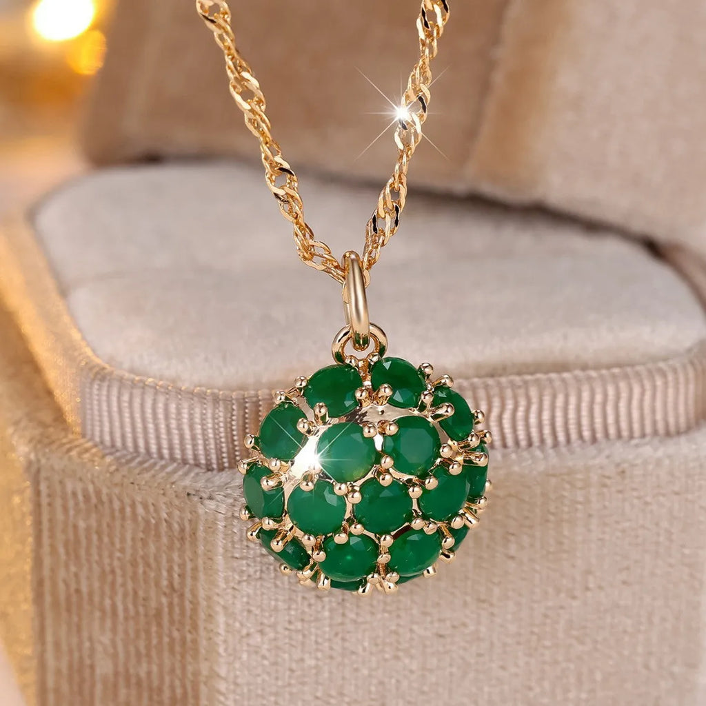 Round geometric emerald diamond women's necklace with adjustable chain in champagne gold colour