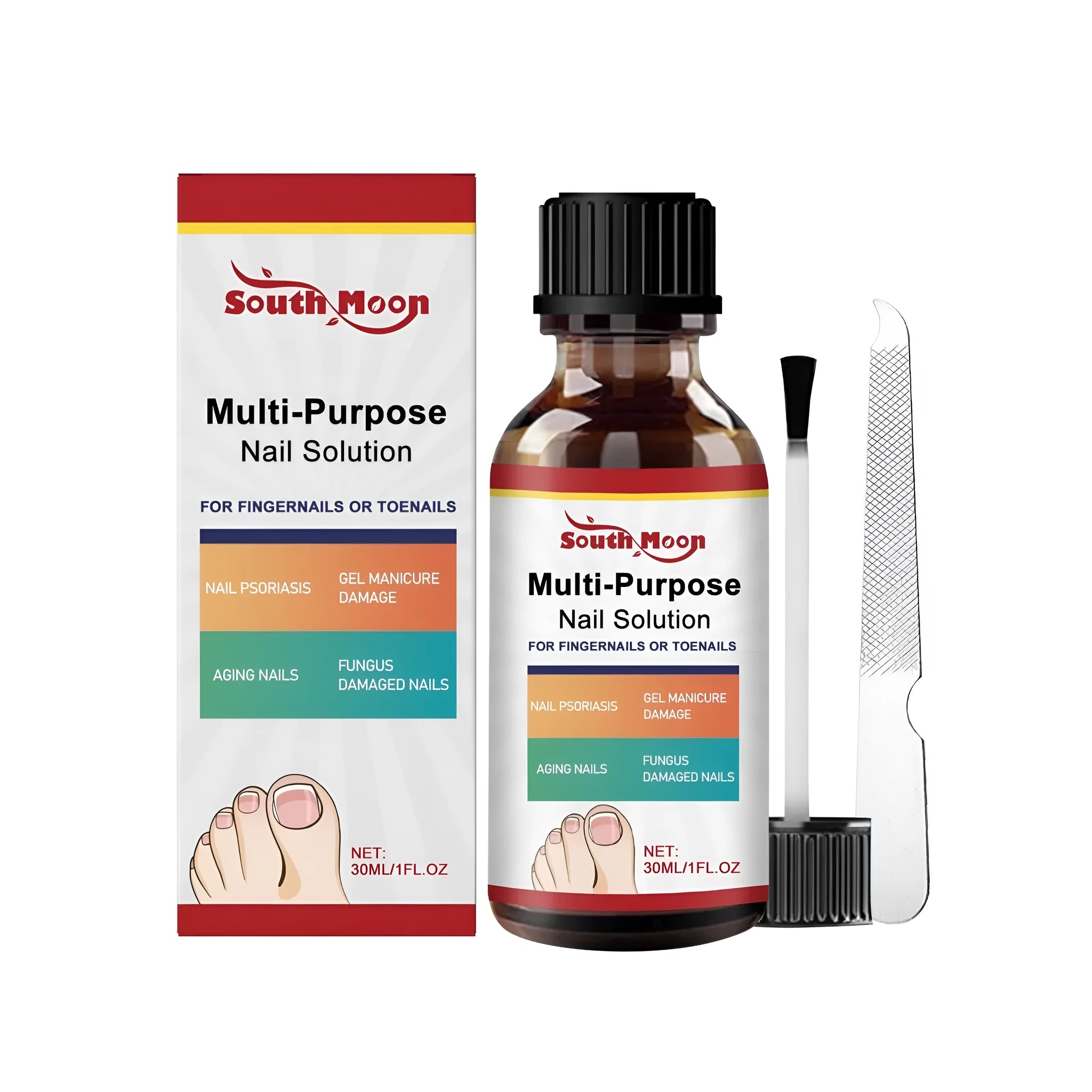 30ml bottle of tea tree oil nail solution with herbal extracts and included nail file