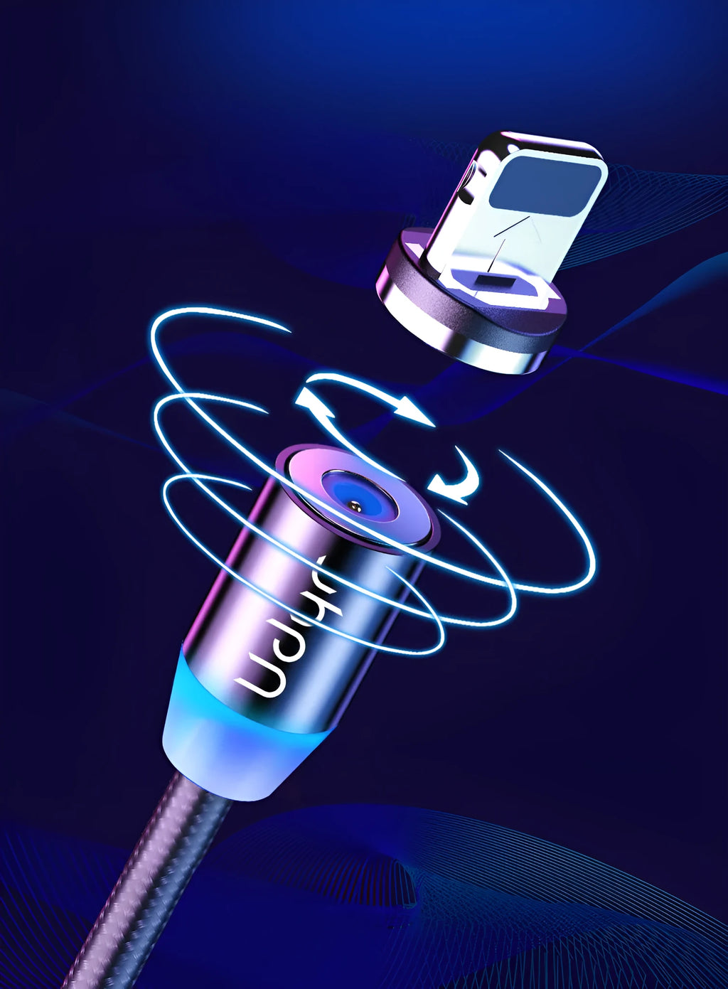 Magnetic data cable with interchangeable heads for iPhone, Android and USB-C devices