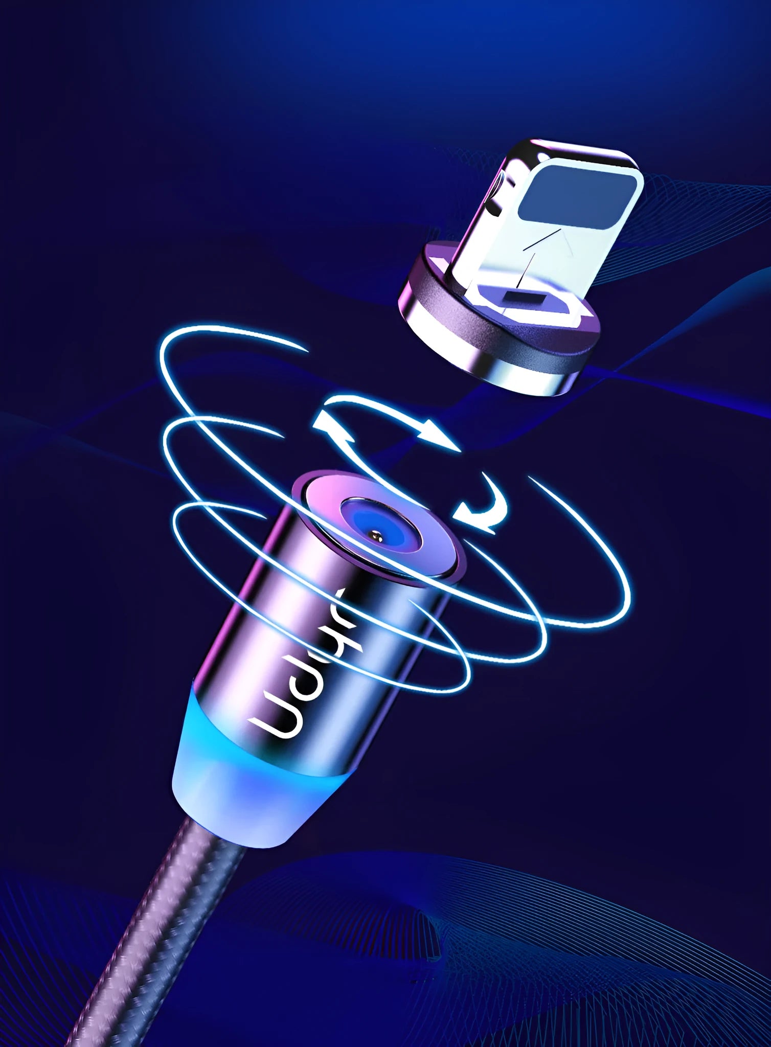 Magnetic data cable with interchangeable heads for iPhone, Android and USB-C devices