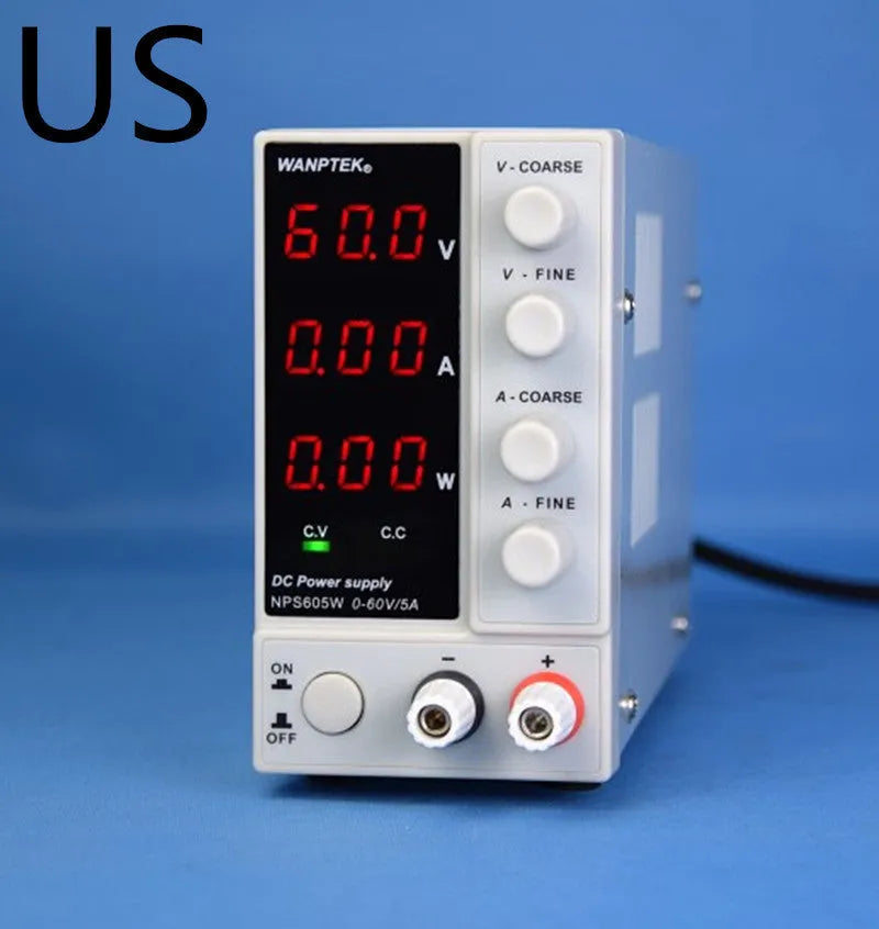 White adjustable DC laboratory power supply with 0-60V 0-5A output for electronic repair work