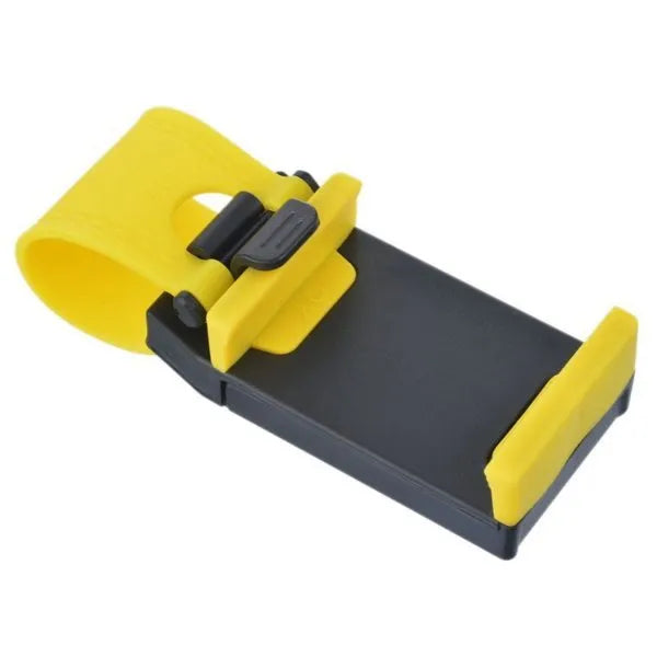 Black steering wheel phone holder with silicone pad for smartphone protection measuring 75x40x25mm