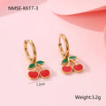 Cherry-themed jewellery set with necklace, bracelet, earrings and ring in stainless steel