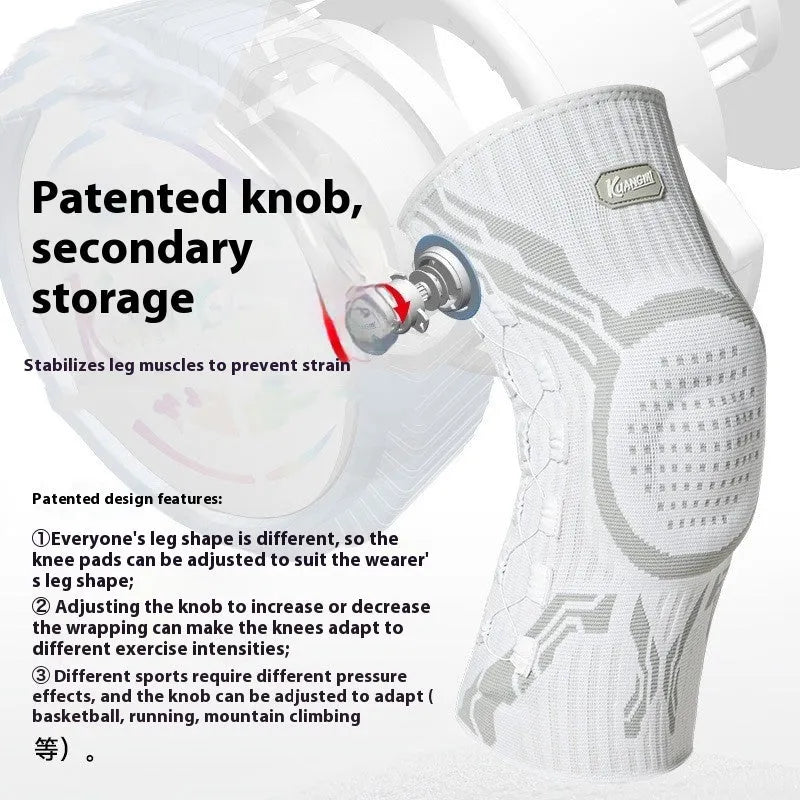 Grey and white sports knee pad for adults, available in sizes M, L and XL.