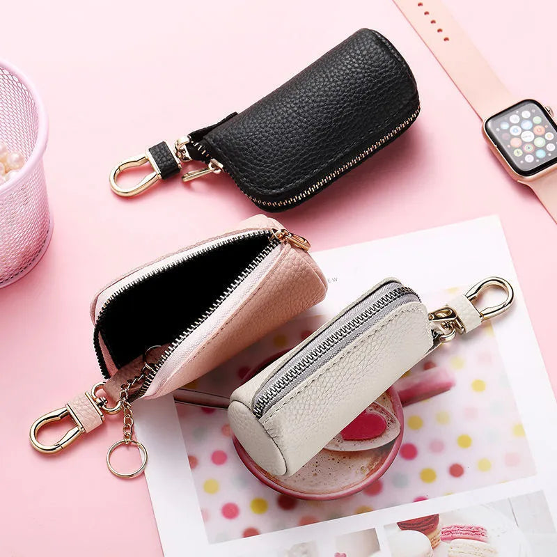 Men's PU key case organiser with zipper closure in black, grey, or pink colours