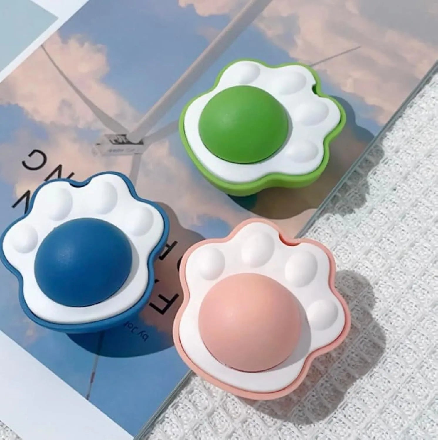 Extra strength edible vine catnip dental chew balls for cats in blue, green, and pink colours