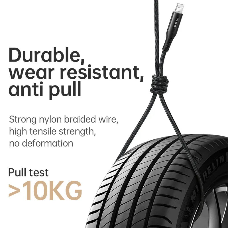 Black Apple USB charging cable with single-head connector, 1.2m length, on white background