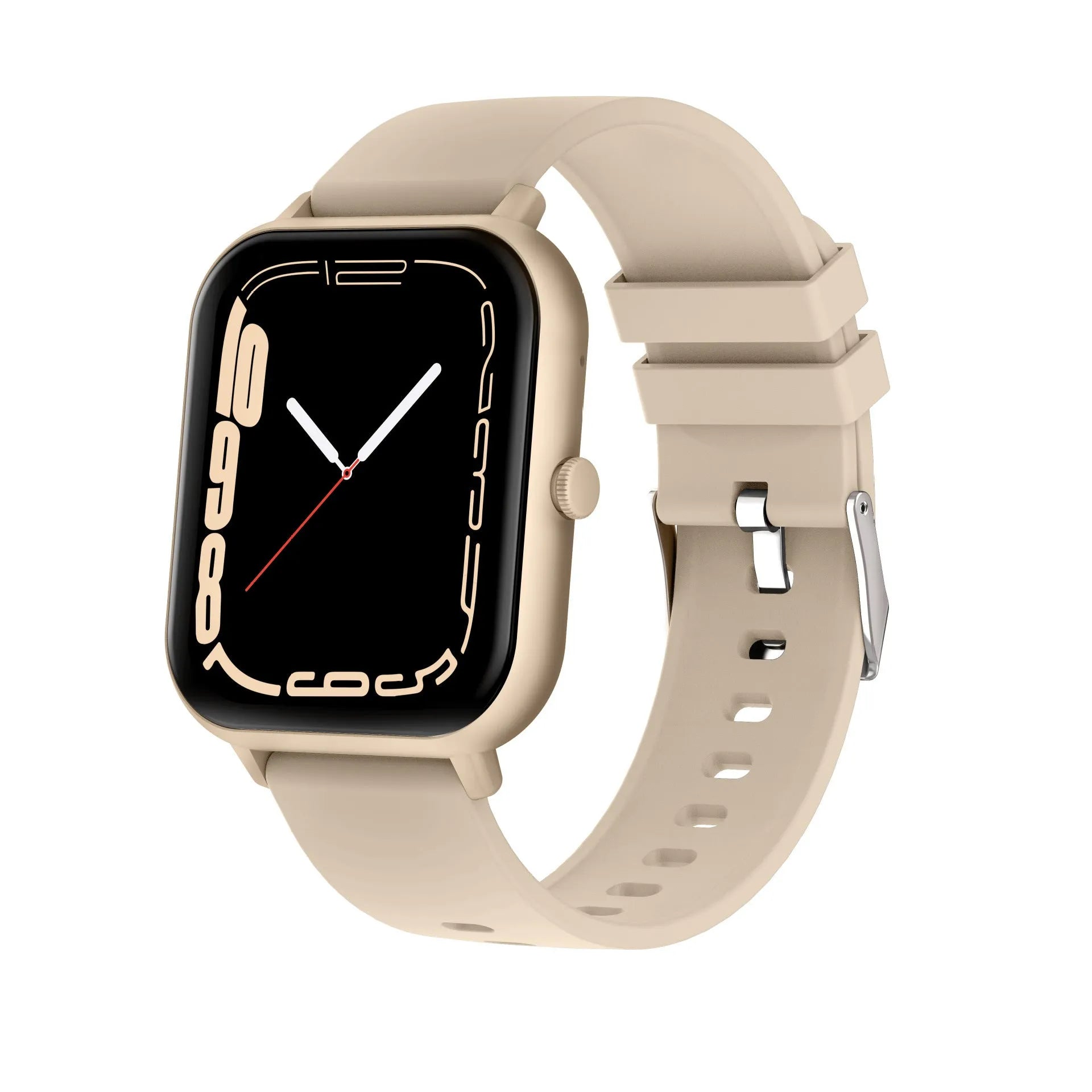 Bluetooth smart watch with AI voice control and heart rate monitoring display showing colour options