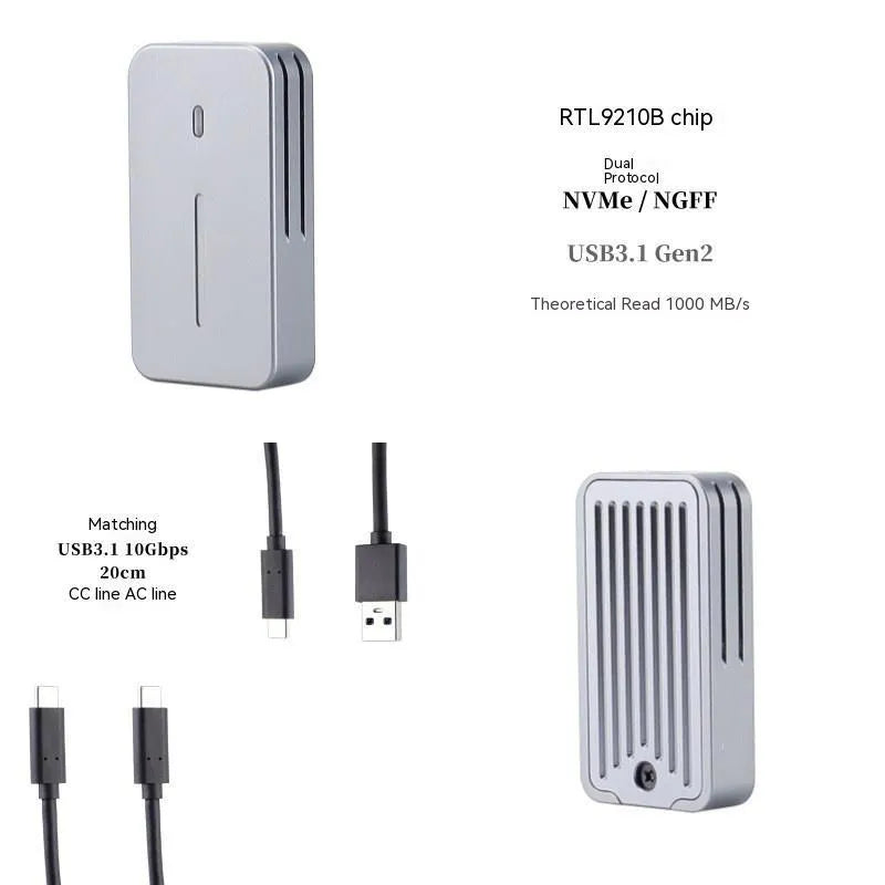 Aluminium alloy external SSD enclosure with USB-C port, compact rectangular design