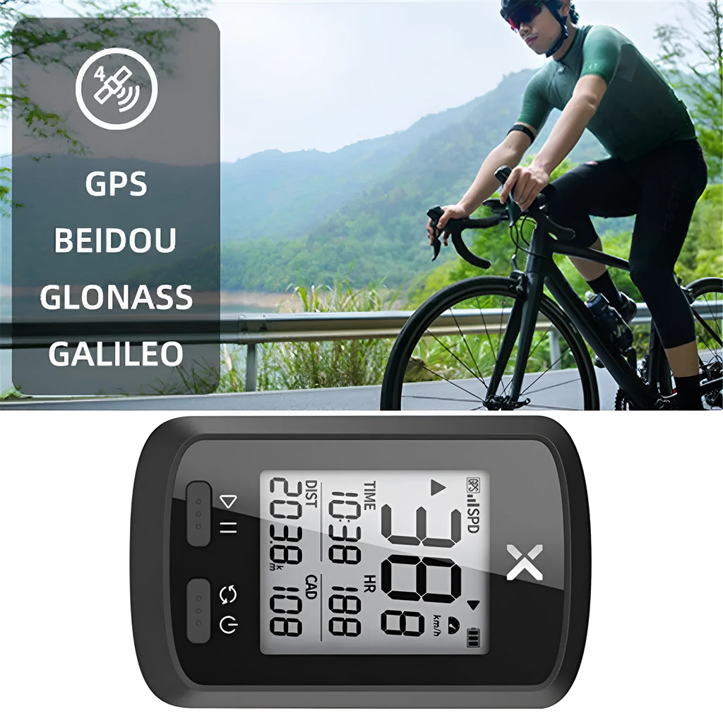 Black plastic waterproof bicycle stopwatch mounted on handlebars for cycling time tracking