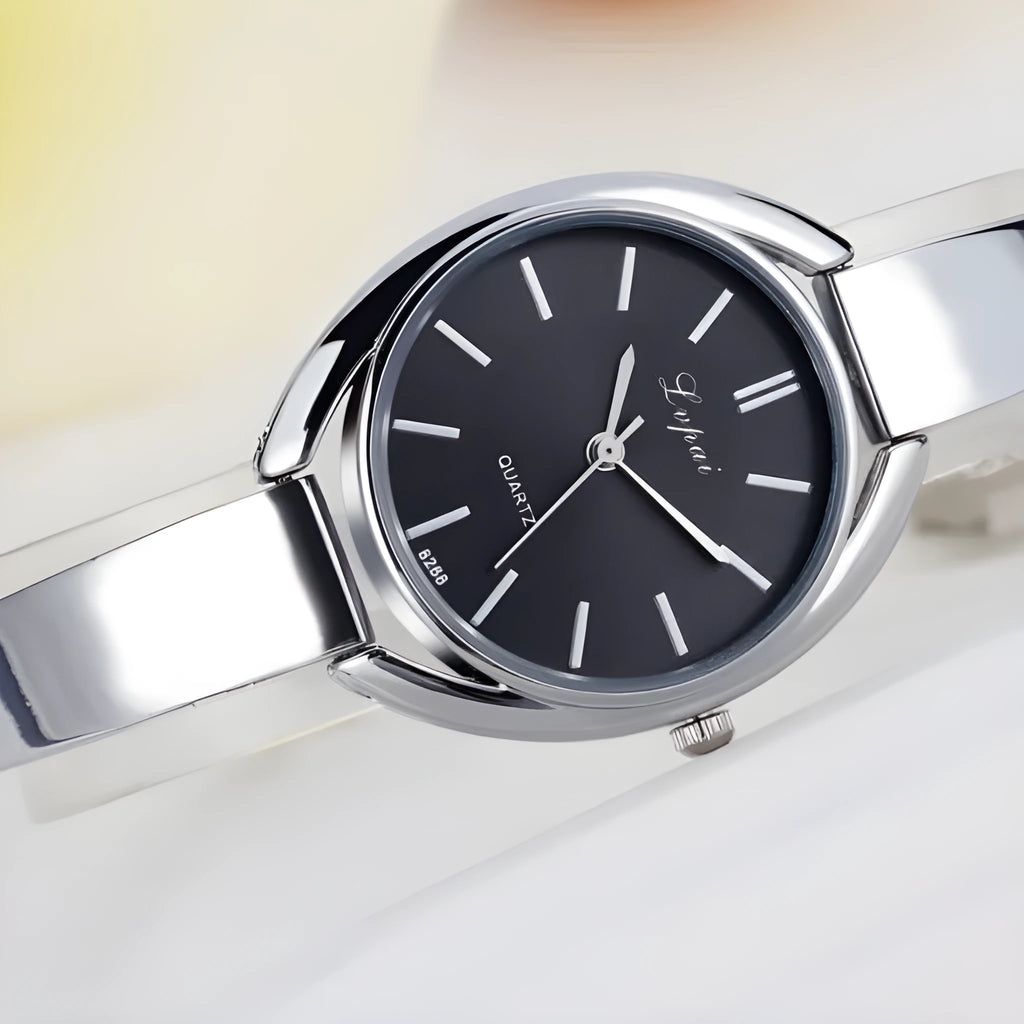 Women bracelet quartz wristwatch round dial silicone strap alloy case pin buckle silver rose gold