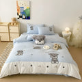 Cute Schnauzer cartoon bedding set with embroidered design on cotton quilt cover and matching pillowcases