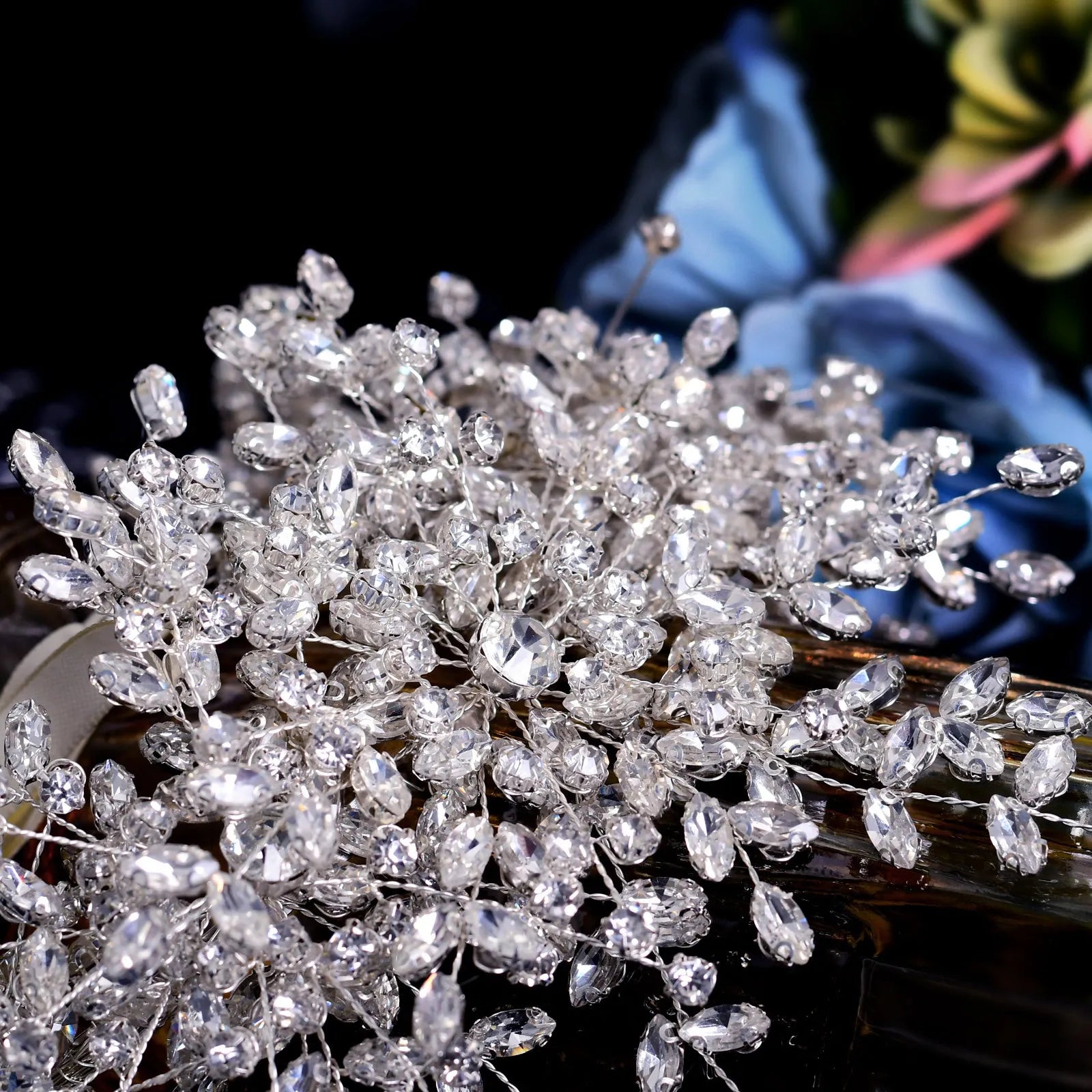 Heavy handmade rhinestone ice and snow queen wedding crown in silver with crystal beaded headband
