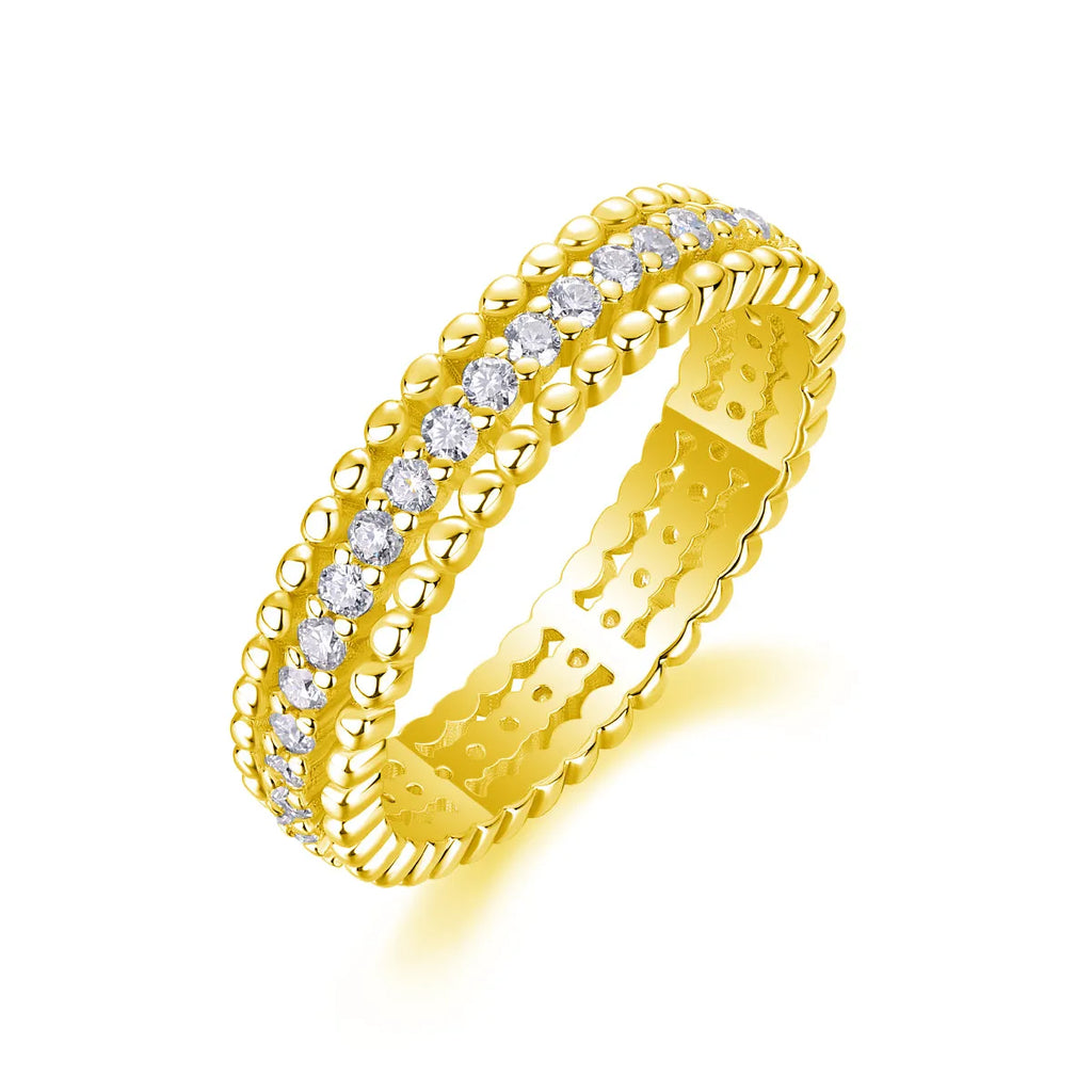 Moissanite wedding ring set in gold colour S925 silver with platinum plating on white background