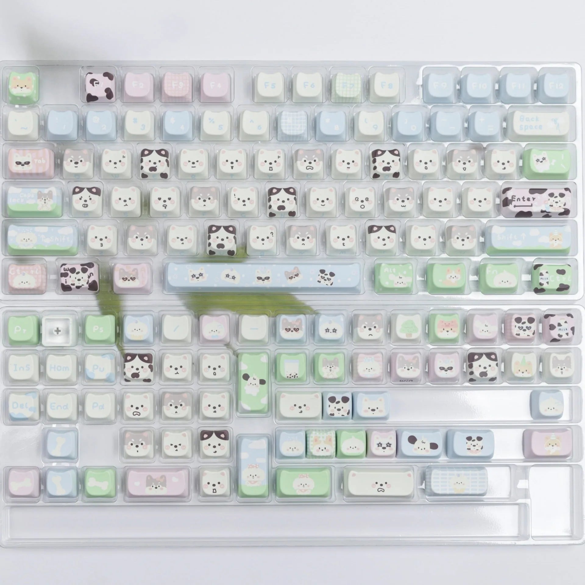 Colourful cat and puppy themed mechanical keyboard PBT keycap set with sublimation printing